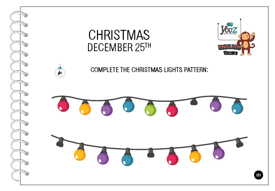 Atividade do livro de inglês para crianças de 4 anos. Tema: Christmas.