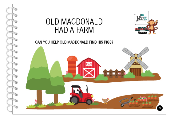 Atividade do Livro de Inglês para crianças de 4 anos. Tema: Old Mac Donald had a farm.