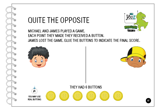 Atividade do livro de inglês para crianças de 5 anos da Educação Infantil. Tema: Quite the Opposite.