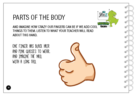 Atividade do livro de inglês para crianças de 5 anos. Tema: Parts of the body.