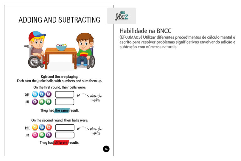 Atividade do Livro de Math para alunos do 3º ano (Fund I). Educação Bilíngue.